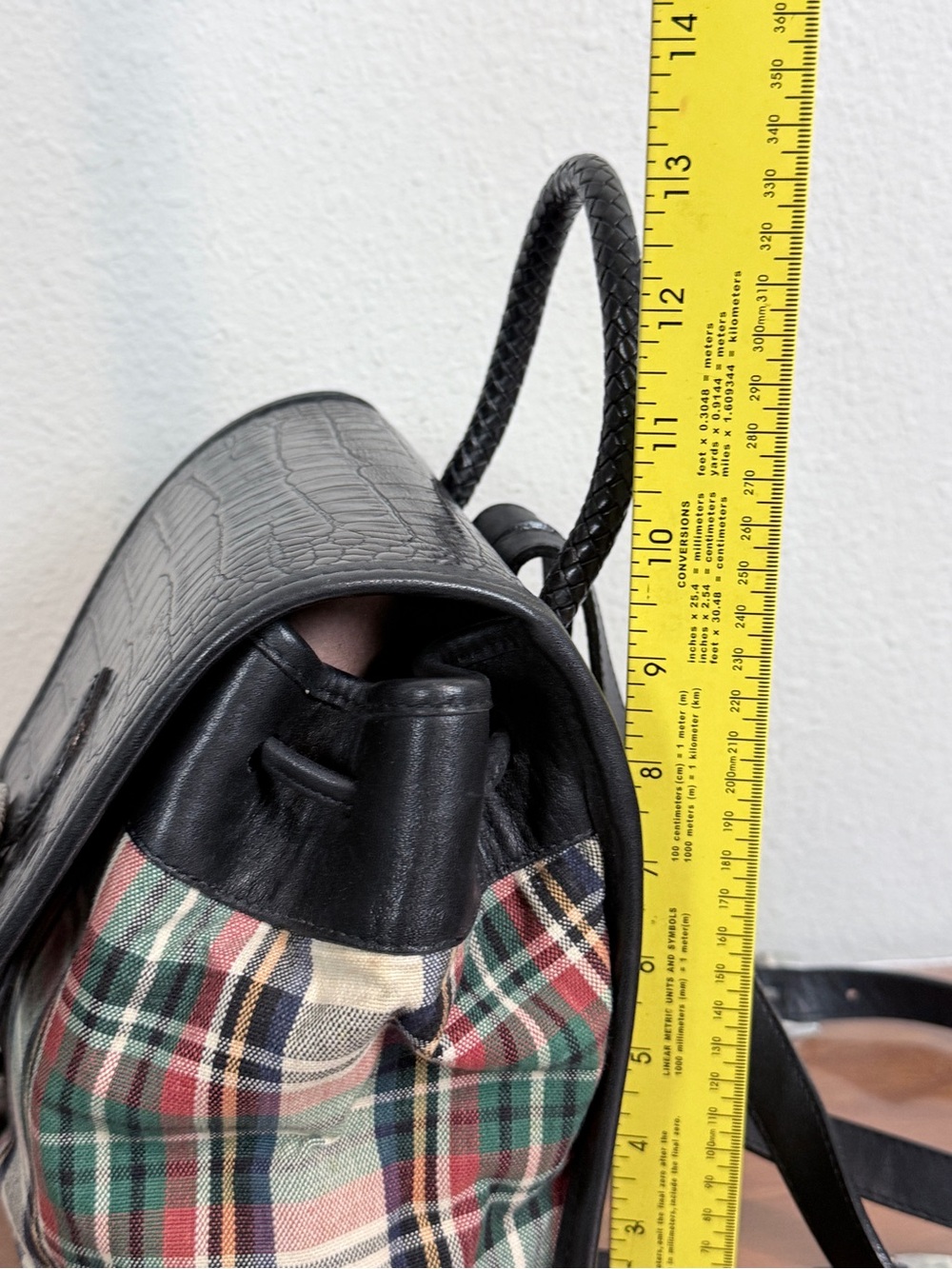Vintage Brighton Black Croc-Embossed Leather Plaid Backpack - Picture 8 of 10